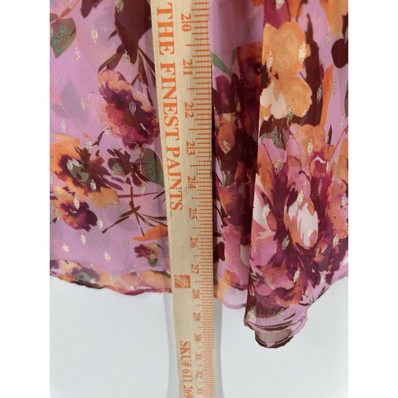 Vince Camuto Pink Purple Floral-Print Flutter-Sleeve Blouse Size L Boho AC35 - Picture 6 of 10